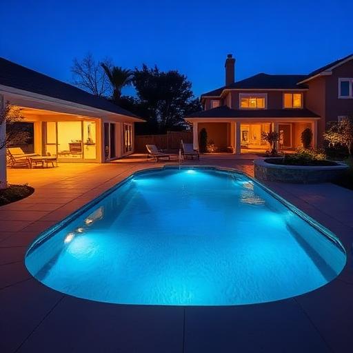 Backyard pool at dusk